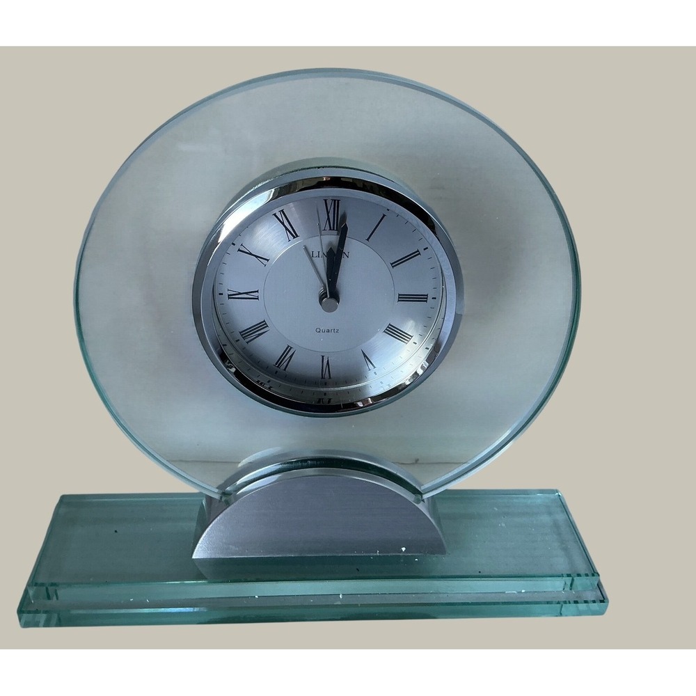 Linden Vintage Galaxy TCL-1610 Desk Clock Round Mineral Glass Silver Contemporar